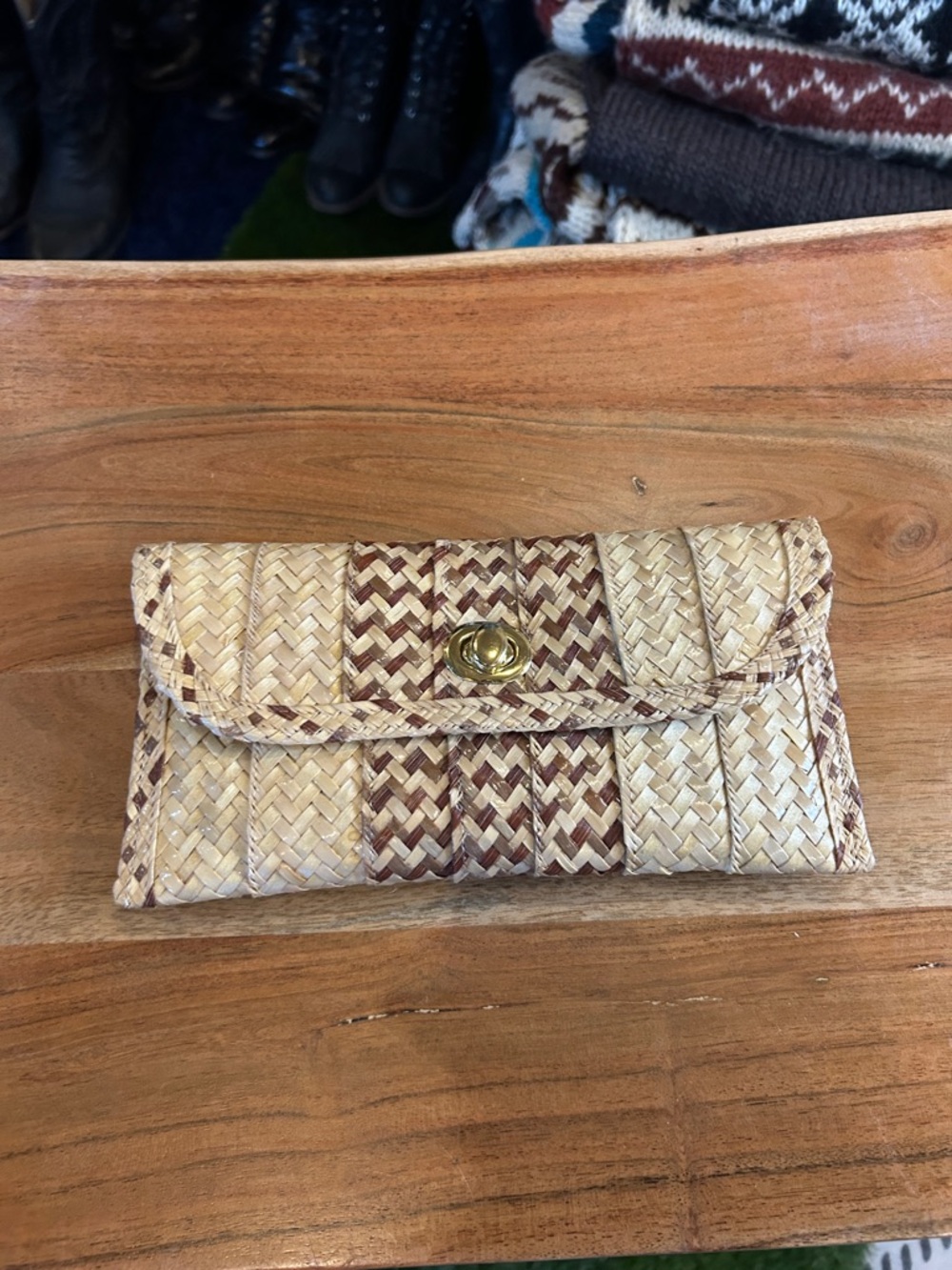 Woven Straw Clutch Wallet - Natural/Brown